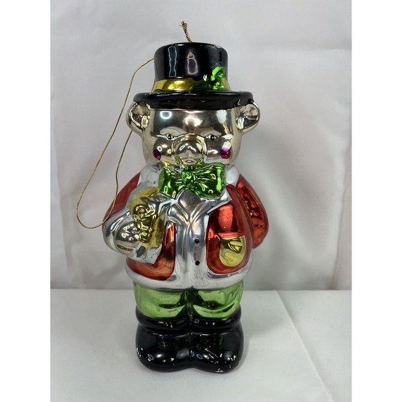 Extra Large 9" Top Hat Teddy Bear Suit and Tie Mercury Glass Christmas Ornament - Picture 1 of 11